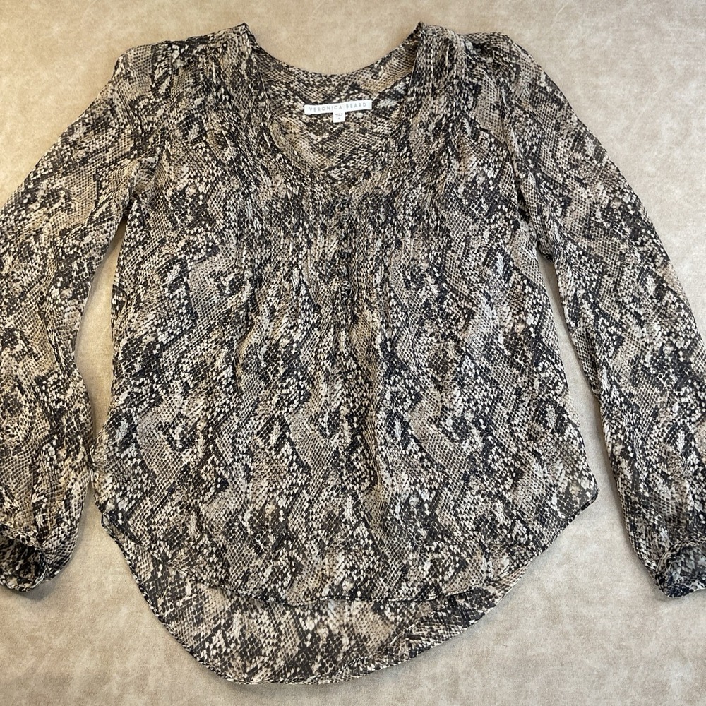 Veronica Beard Top Lowell Snake Print Silk Blouse With Camisole Long Sleeve Sz 4 - Picture 5 of 8